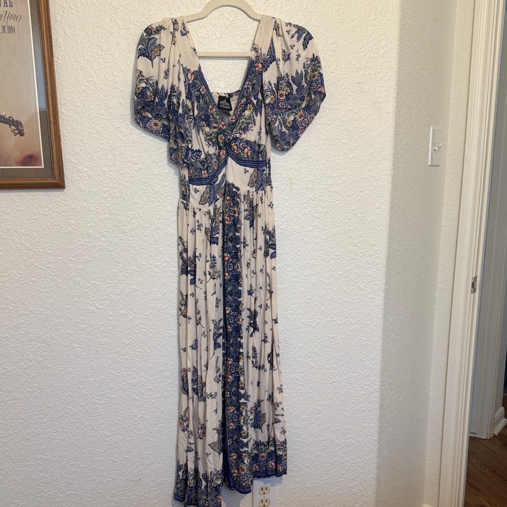 Angie Floral Maxi Dress - Blue and Cream